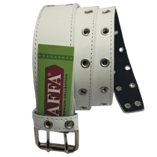 Affa White 40mm Two Pin Buckle Full Eyelet  PU Belt