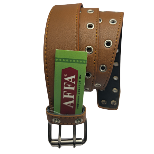 Affa Tan 40mm Two Pin Buckle Full Eyelet PU Belt
