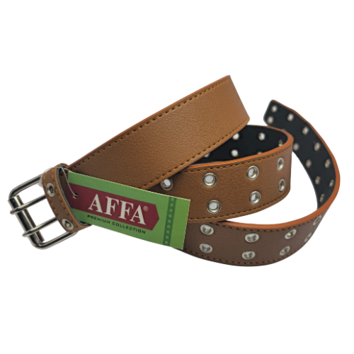 Affa Tan 40mm Two Pin Buckle Full Eyelet PU Belt