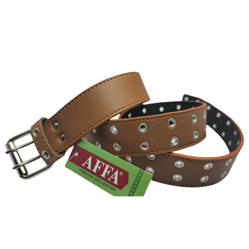 Affa Tan 40mm Two Pin Buckle Full Eyelet PU Belt