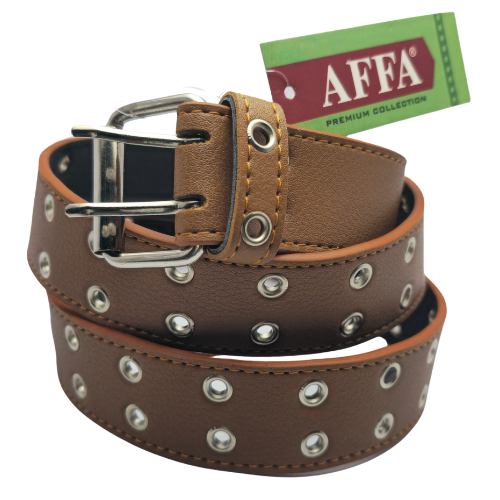 Affa Tan 40mm Two Pin Buckle Full Eyelet PU Belt